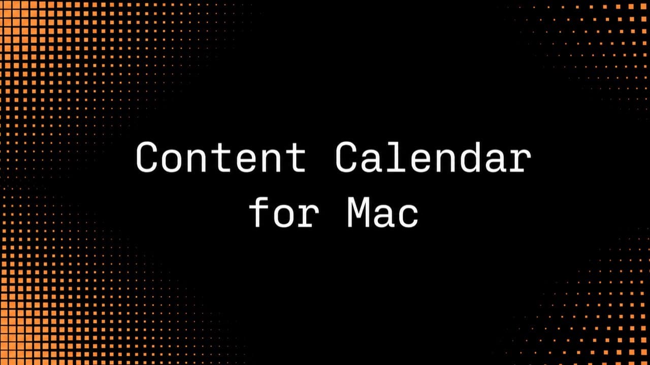 Matte black Macrows title-card image with orange halftone squares and the centered white content calendar article title.