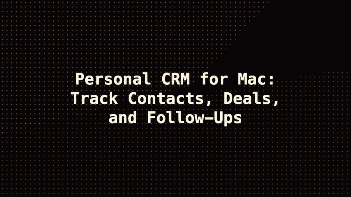 Matte black Macrows title-card image with orange halftone squares and the centered white personal CRM article title.